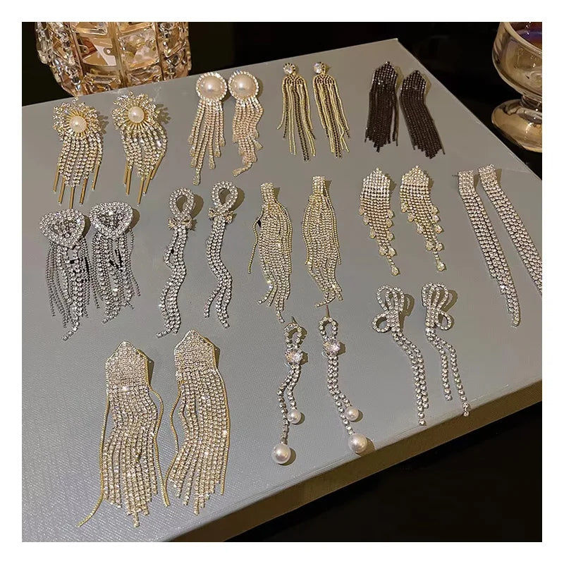DAIHE S925 Silver Needle Long Butterfly Tassel Earrings Copper Zircon Full Diamond Shiny Earrings for Women