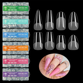 600pcs/Box Half Matte Extra Long Full Cover False Nail Curved Press on Nails Soft Gel Nail Tips