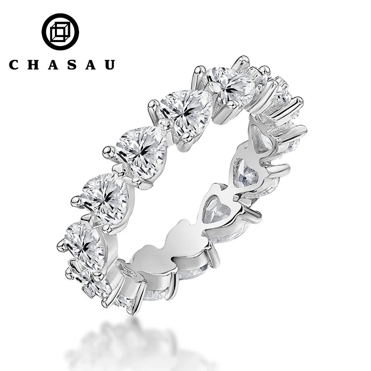 925 Sterling Silver Ring Classical New 4mm Love Cubic Zircon Diamond Engagement Heart Tennis Ring for Women