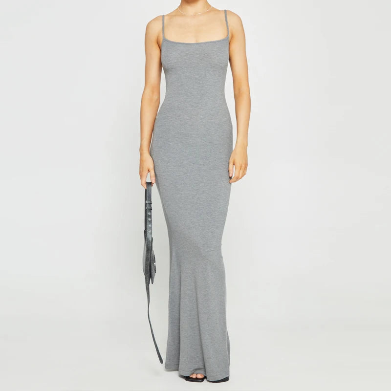 Factory Customization Elastic Fabric Solid Color slip Dress Sexy Tight Waist Slim Fit Maxi Dress