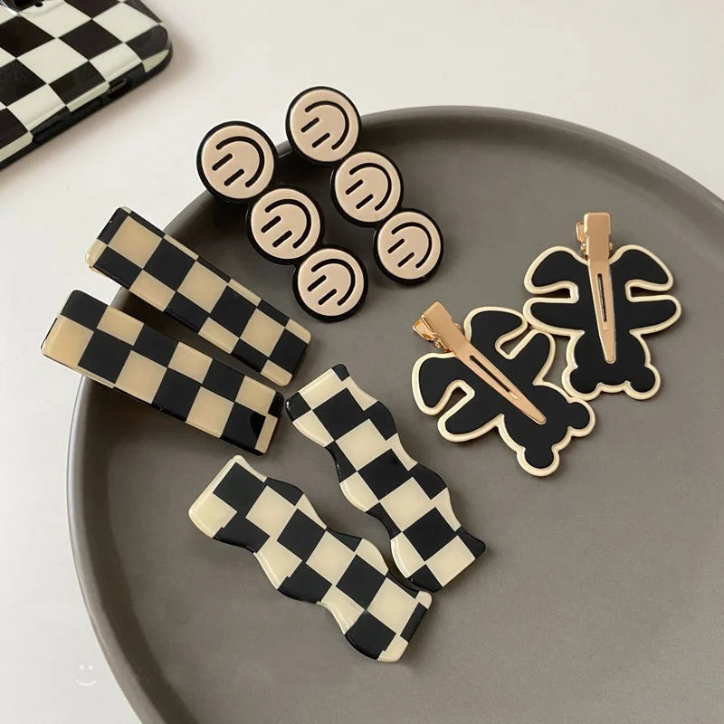 Checkered Clips Smile Duck Bill Hairgrip Bear Hair Clips Not Crease the Hair Acetate Large Free Creaseless No Bend Hair Clips