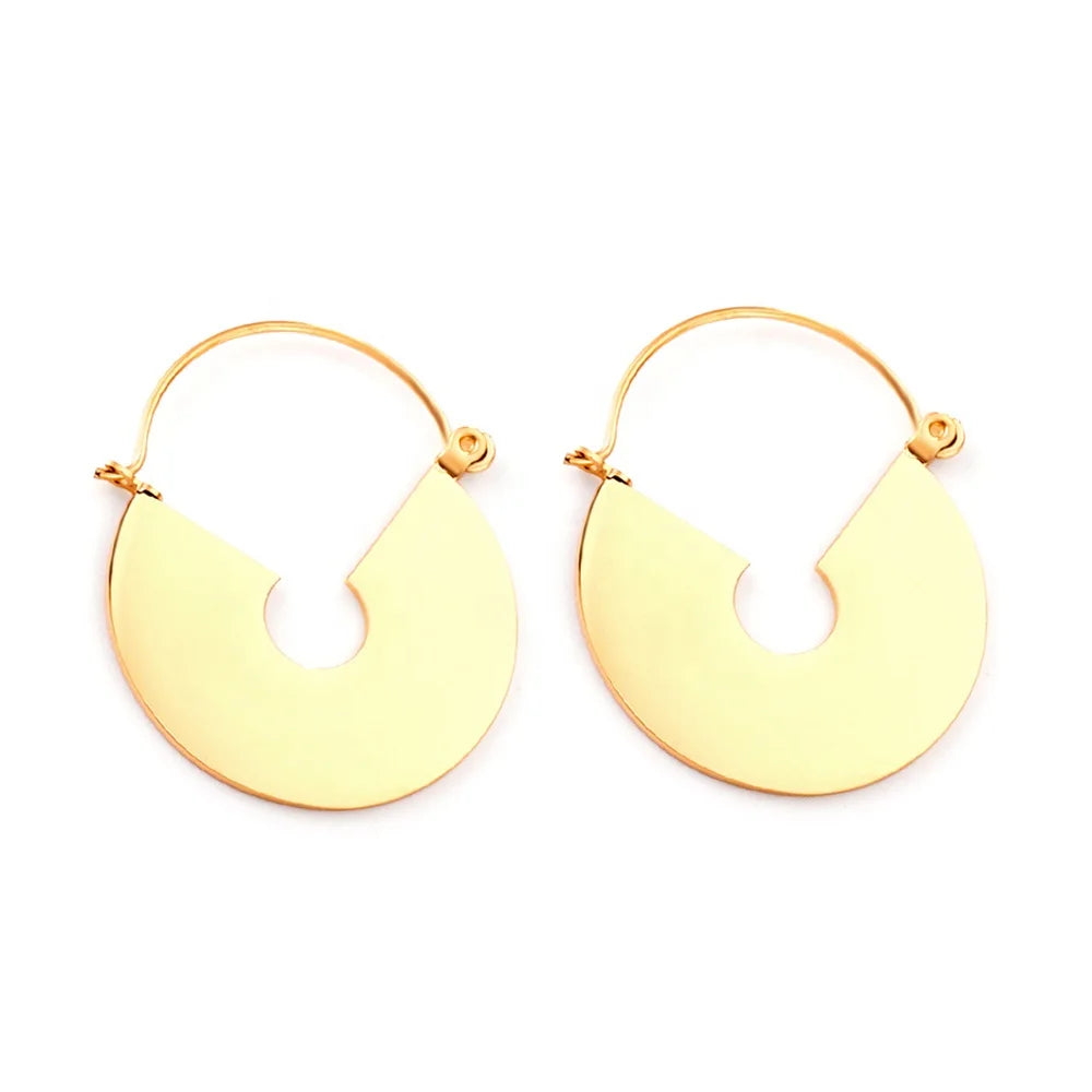 Ins Personality Stainless Steel Jewelry Minimalist Geometric Round Moon Scallop Gold Plated Hoop Earrings Women