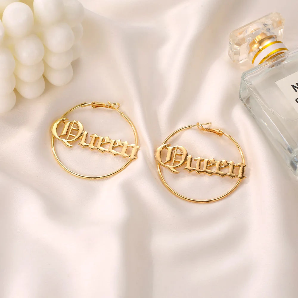 Fashion Korean American European African Earrings Custom Designer Gold Statement Queen Big Hoop Earrings Christmas