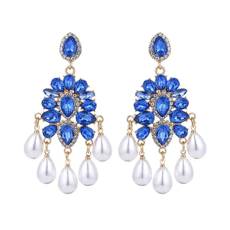 2023 New Arrival Fashion Jewelry Personalized Exaggerated Earrings Zinc Alloy Diamond Geometric Pearl Big Statement Earrings