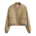 Wholesale 2023 Stand-up Collar Double Pockets Solid Color Women Casual Jacket Fashion Personality Ladies Coat