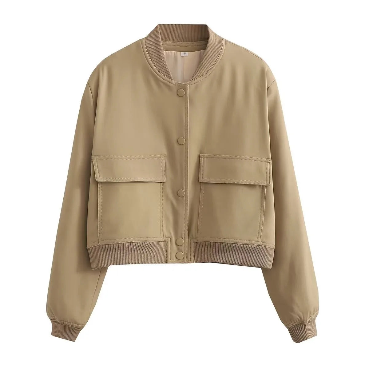 Wholesale 2023 Stand-up Collar Double Pockets Solid Color Women Casual Jacket Fashion Personality Ladies Coat