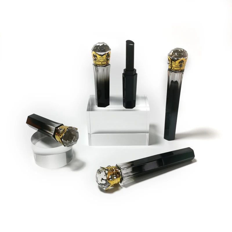 KH116 Glitter Unique Crown Black Diamond Refillable Plastic Luxury Empty Crown Lipstick Container Tube