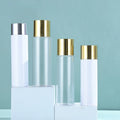 In Stock 100ml 120ml 150ml 250ml 300ml Round Lotion Bottles White Plastic PET Skin Care Serum Toner Screw Cap Gold Lid