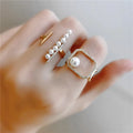 Wholesale Trendy Style Zircon Open Pearl Geometric Jewelry Rings for Women