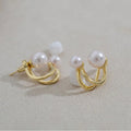 SC Romantic Gold Plated Earrings Women Stud Earrings Jewelry Elegant Round Pearl Earrings for Wedding