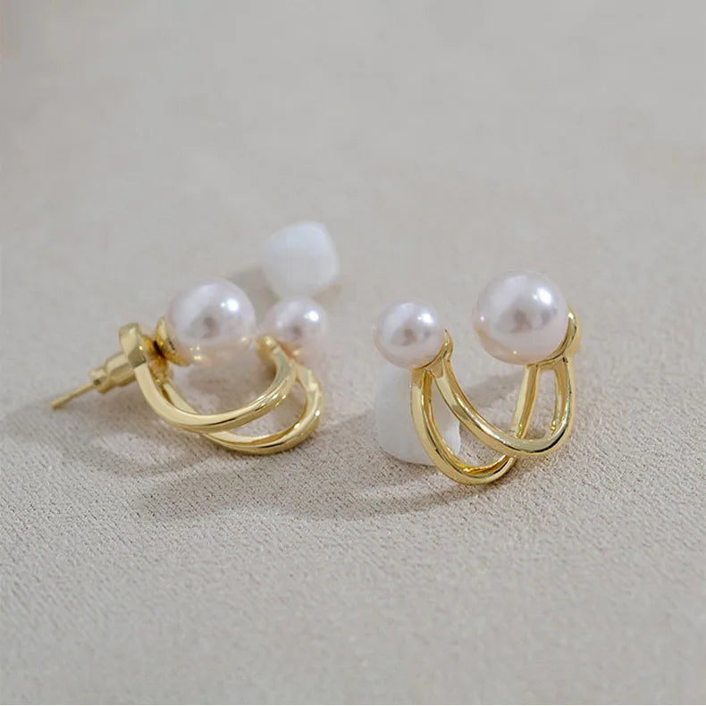 SC Romantic Gold Plated Earrings Women Stud Earrings Jewelry Elegant Round Pearl Earrings for Wedding