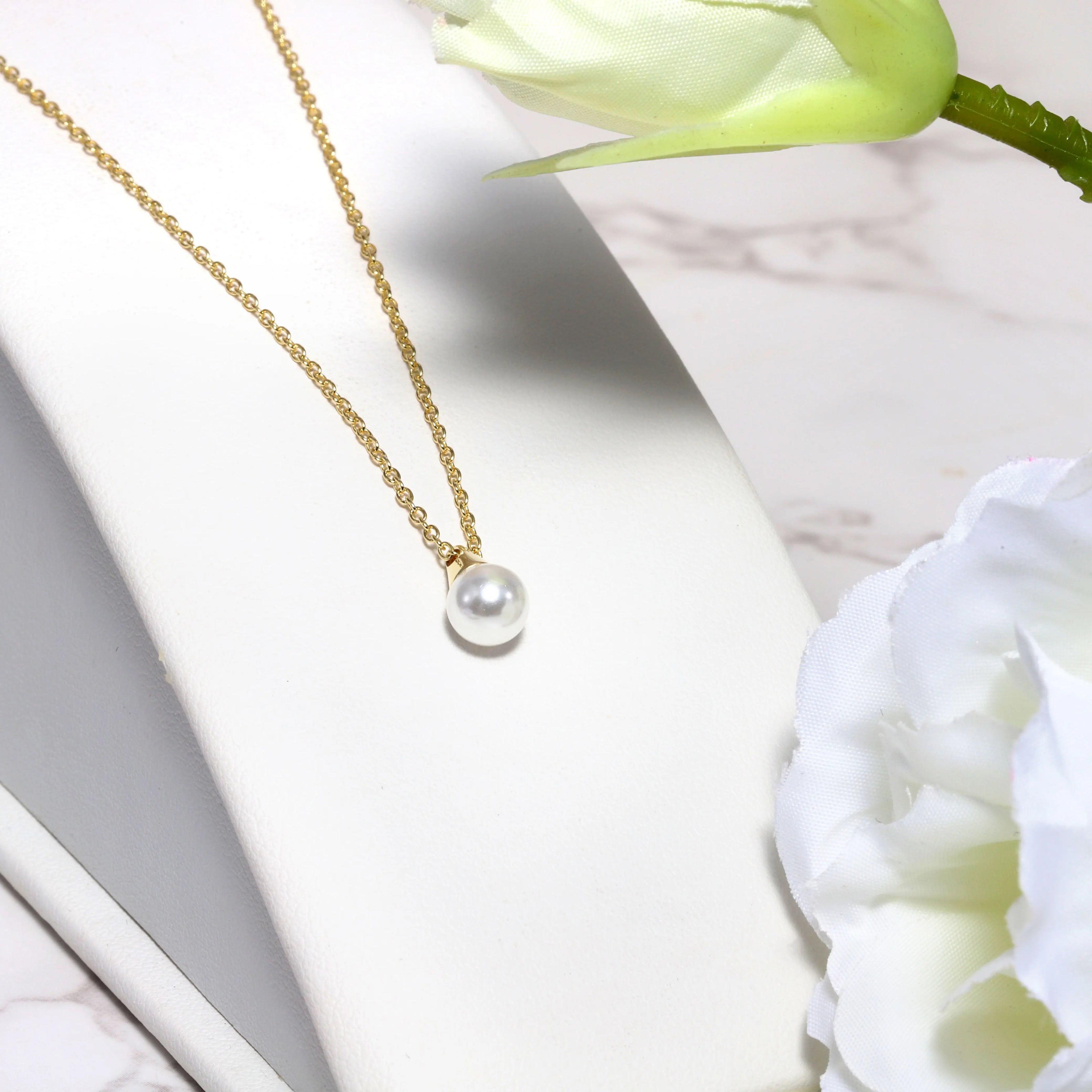C1JX Anti Tarnish Plating Tech Jewelry Minimalism Design 925 Sterling Silver Custom Gold Plated Women Pearl Pendant Necklace