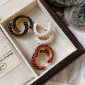 French Enamel Striped Drip Vegan Ring Brass Earring Female Niche Design C Ring Cold Style Earrings