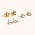 Dingran Elegant Ladies Jewelry Gold Plated Stainless Steel Zircon Flower Horse Eye Stud Earrings