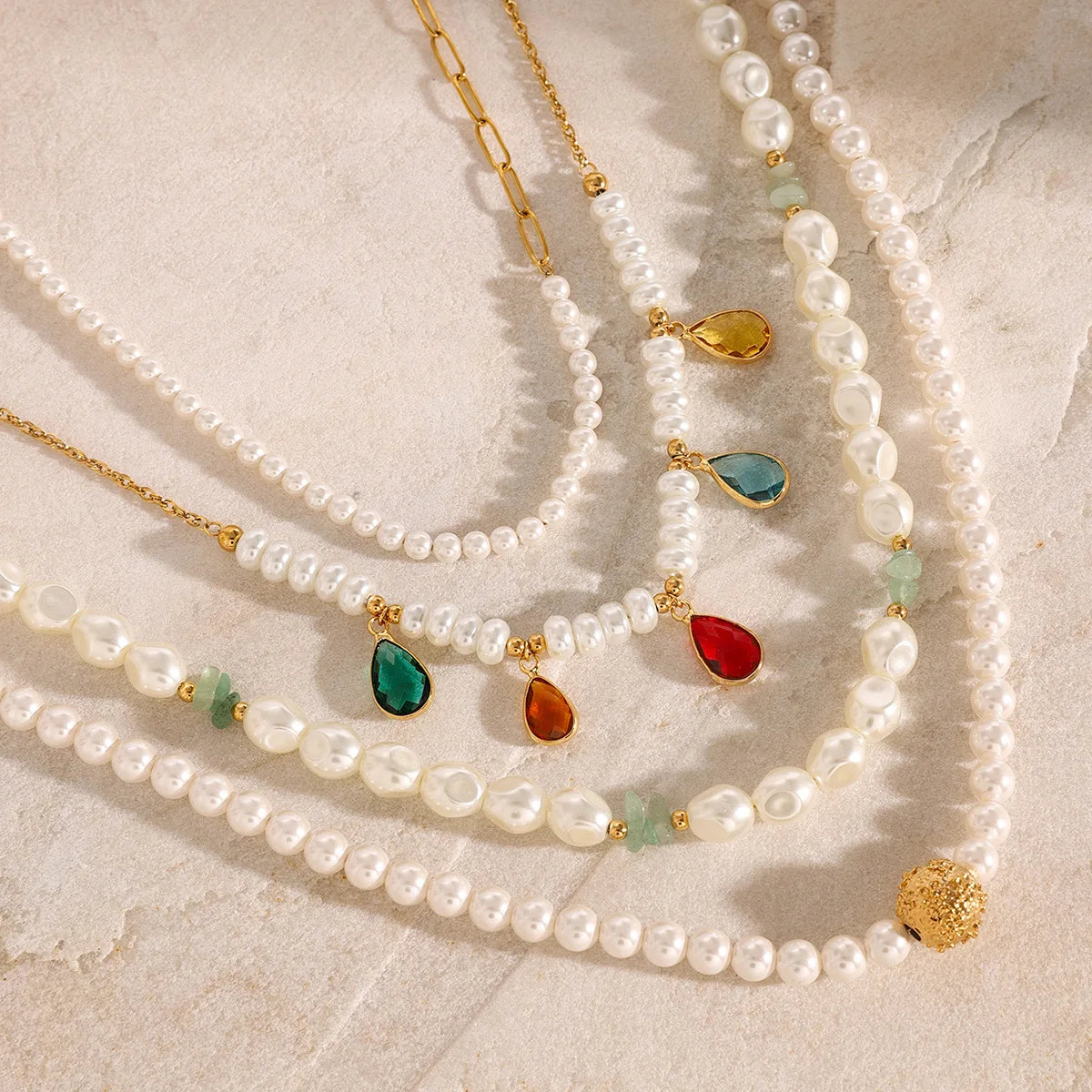 Lateefah Women Fashion Jewelry Necklaces Stainless Steel Natural Stone Pearl Necklace