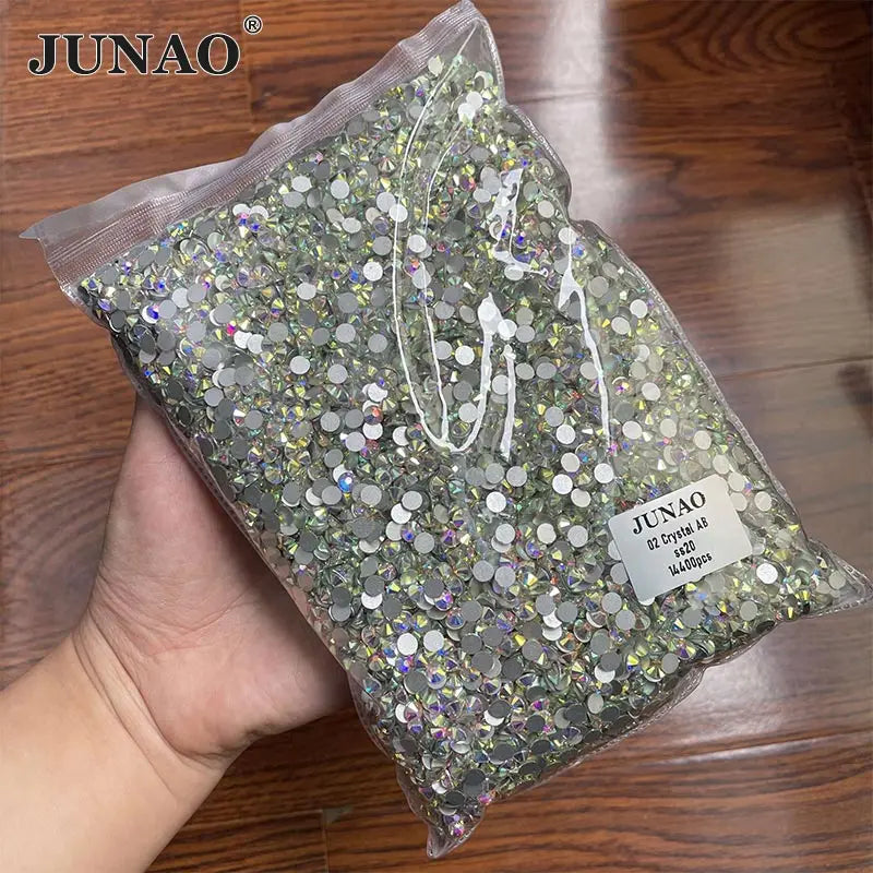 JUNAO Top Quality SS3-SS50 Bulk Package Round Glass Crystals Non Hotfix Strass Flatback AB Rhinestone for Jewelry