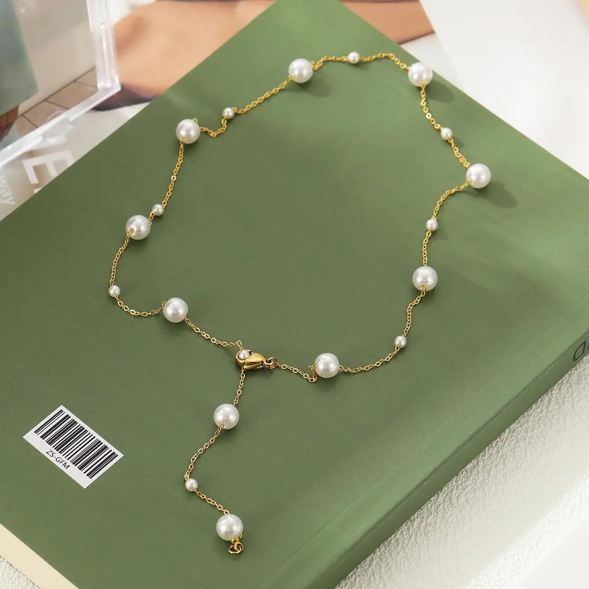 Adjustable Stainless Steel  Women's Pearl Plain Chain Stainless Steel Necklace Elegant Gold Plated Chain Necklace