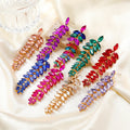 Fashion Chic Rhinestone Long Leaves Leaf Drop Dangle Earrings for Women Colorful Crystal Wedding Party Jewelry