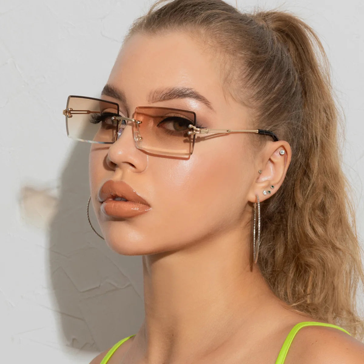 2022 Newest Luxury Metal Sunglasses Small Lens Shades Rimless Trimmed Square Sun Glasses Unisex Available Gold Silver Frame