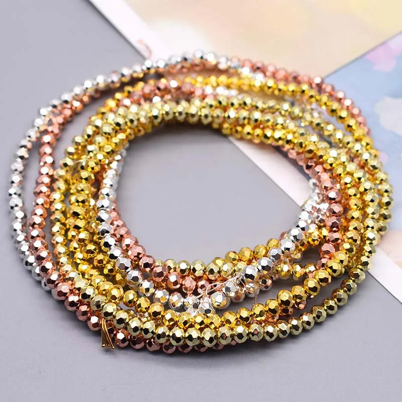 4mm Rondelle Faceted Crystal Glass Beads Gold/Silver/Rose Gold/9K Gold Spacer Loose Beads for Jewelry Making DIY Bracelet