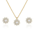 Weiman New Arrival Bridesmaid's Pearl Jewelry Set Exquisite Cubic Zirconia and Shell Flower Pendant Necklace with Stud Earring