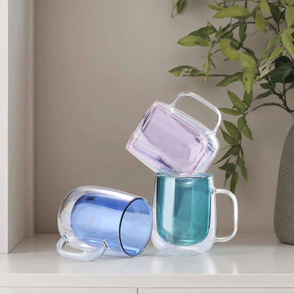 Custom High Borosilicate 12oz Double Wall Insulated Coffee Mug with Handle for Party Occasions