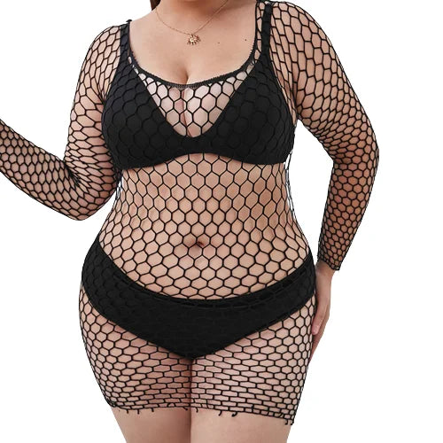 Fishnet Bodysuit  Mesh Babydoll  Long Sleeve Bodysuits Free Size Party Bodysuit for Women and Girls