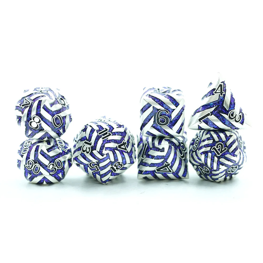 New Design Professional Round Edge Metal Blue Stripe 7pcs Dice Set Tabletop Game Accessories