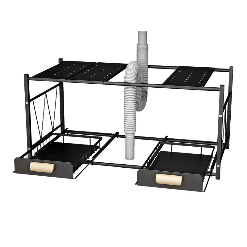 Expandable Kitchen Under Sink Organizers and Storage - Rustproof Bathroom Organizers and Storage - 2 Tier Sliding Basket Drawers