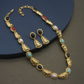 Vintage Collection Real Gold Distressed Geometric Earrings Necklace Set Link Chain with Gold Plating