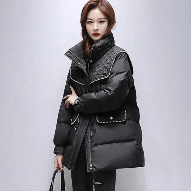 Women Down Jacket 2023 New Winter Coat Female Loose Large Size Parkas Fashion Stand Collar Outwear Warm Thickened Overcoat S-M