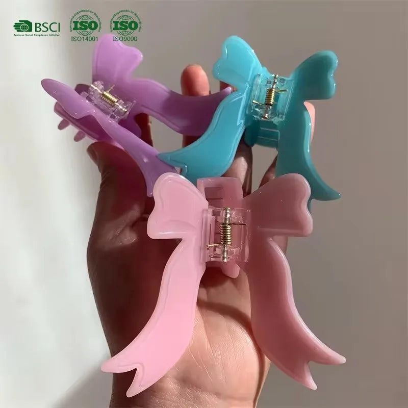 YHJ BSCI Factory Wholesale Acetate butterfly Hair Claw Clips Solid Color 8 CM Bow Hair Claw Custom Hair Claw for Women