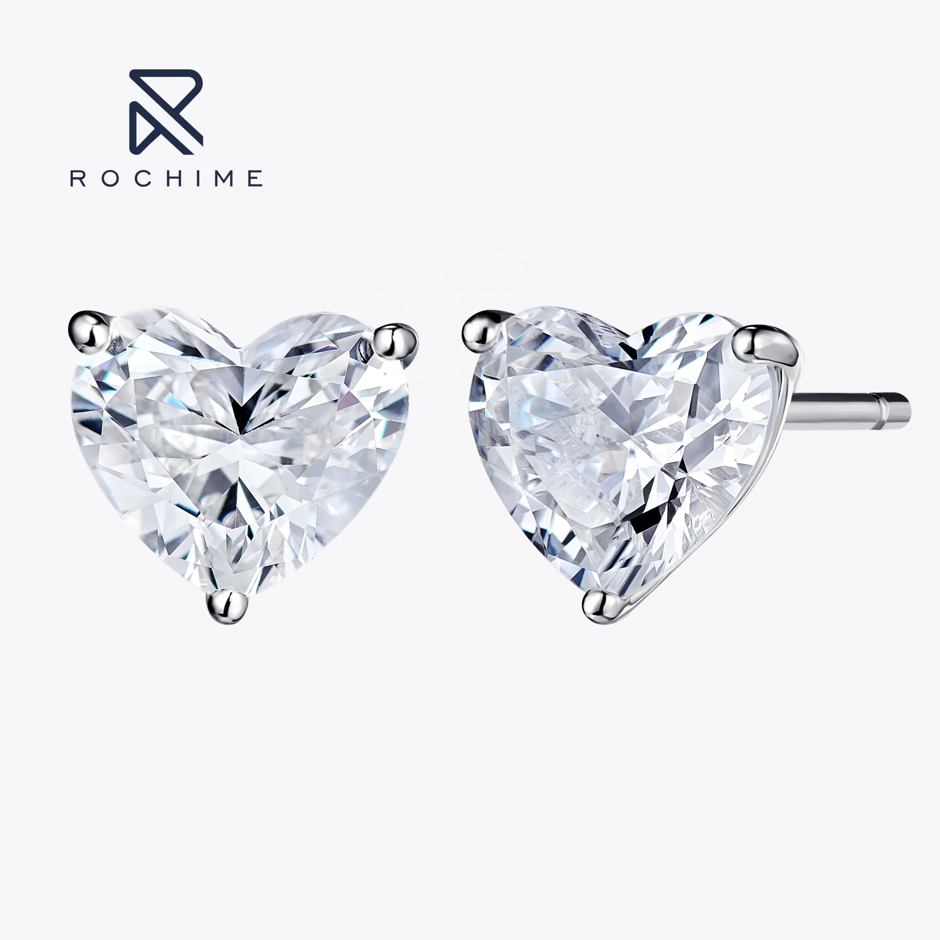 Rochime Heart Cut Earstuds 925 Sterling Silver  Rhodium Plated 5a Zircon Jewelry for Women