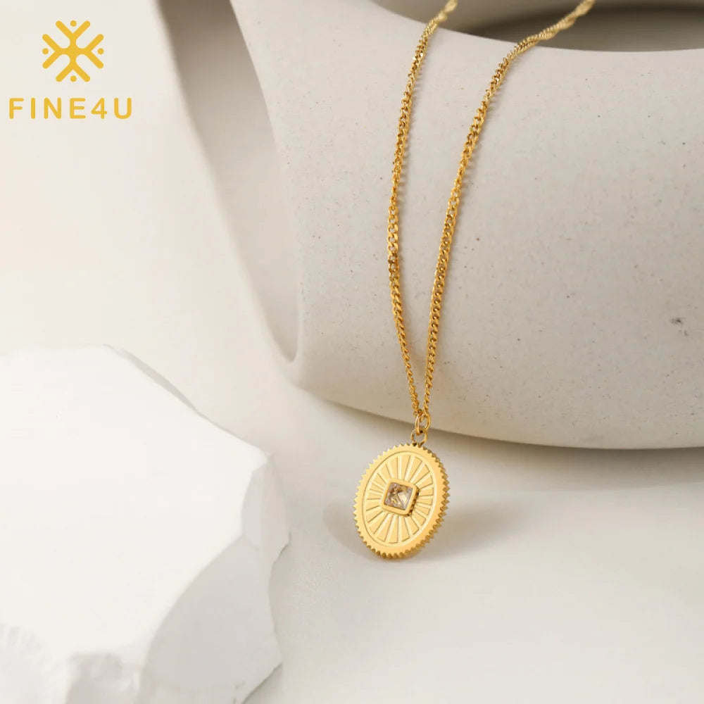 New Trendy Jewelry Stainless Steel 14K Gold Plated Colorful Diamonds Cubic Zirrcoaia Pendant Necklace