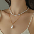 Beimai Simple Baroque Pearl Pendant Necklace for Women OEM Double Clavicle Chain Stainless Steel with Gold Plating Trendy Style