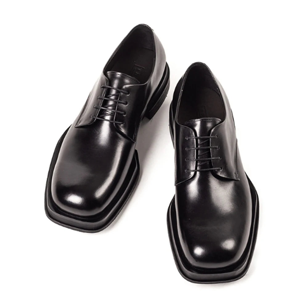 New Design Men's Genuine Leather Square Toe Derby Shoes First Layer Leather Comfortable Durable Lace-up Leisure Shoes Free Logo