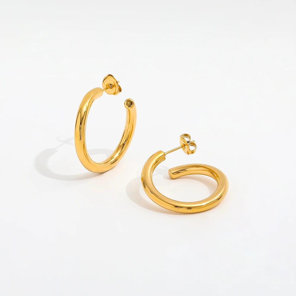 JOOLIM Jewelry PVD 18K Gold Plated Round Lines C Hoop Earring Stainless Steel Jewelry Fashion Jewelry