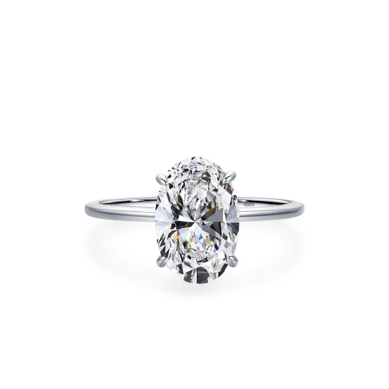 Ladies Jewelry Single Stone Solitaire Big Zircon Oval 925 Cubic Zirconia Luxury Wedding Rings for Women
