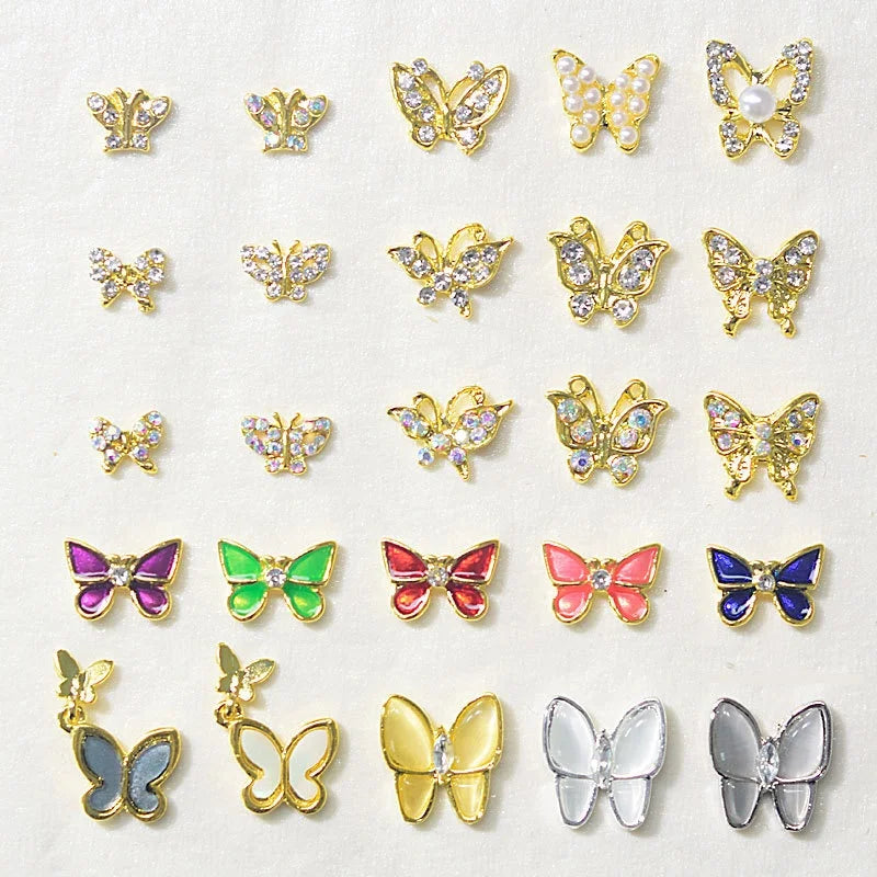 Butterfly Super Flash Rhinestone Nail Art Charm Diamond Opal butterfly Combined With Gold Diamond Nail Art Charm Decoration