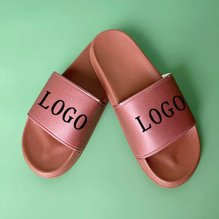 Custom Logo Printing Beach Summer Sandals Hot Unisex PVC Brown Slippers Hard-wearing Men and Women Soft Slides for Bathroom 2024