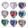 Wholesale Price S925 Sterling Sliver 12 Birthstones Colorful Love Heart Zirconia Charms Bead Fit Snake Bracelet Women Jewelry