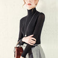 S-4XL High Neck Mesh Bottom Shirt Large T-shirt Long Sleeve Elastic Inner Layup Solid Color Small Shirt