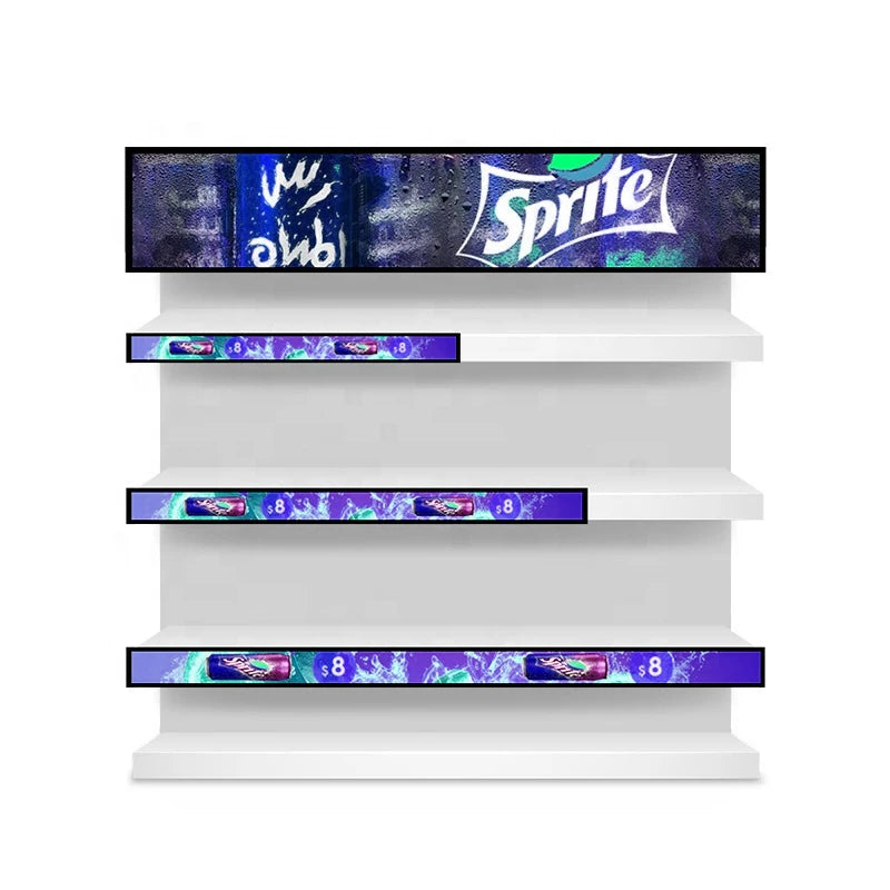 Supermarket Shelf Edge LED Display Screen with 4K Resolution Custom Stripe Advertising Bar Using LVDS Technology Stretch LCD Bar