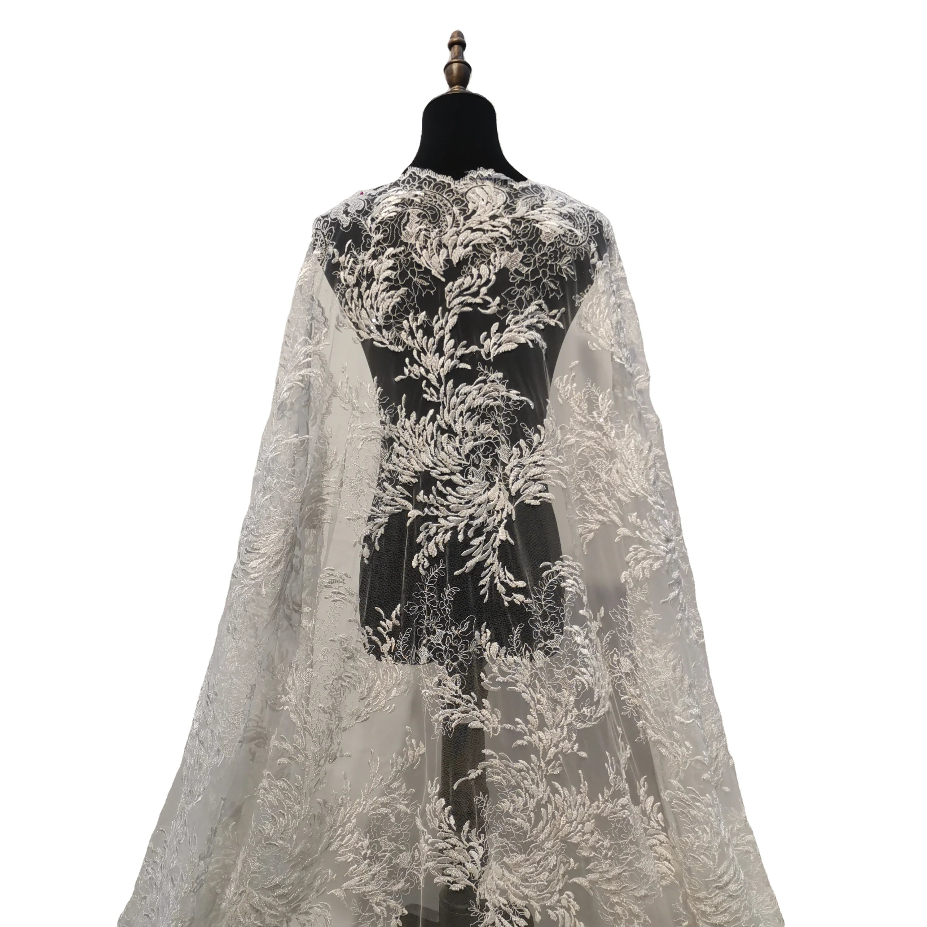 3D Embroidery Haute Couture Handmade Lace Fabric Luxury Beaded Ivory Bridal Tulle Lace Fabric for Party Wedding