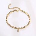 Fenny Jewelry Chunky Permanent 26 Zircon Pave Letters Pendant Anklet Trendy for Summer Holiday Stainless Steel Jewelry Wholesale