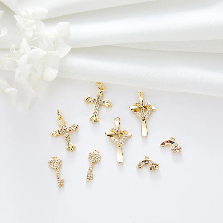 Cross Shape CZ Charms 14K Gold Plated Bling Cubic Zirconia Cross Pendant Women Jewelry Accessories