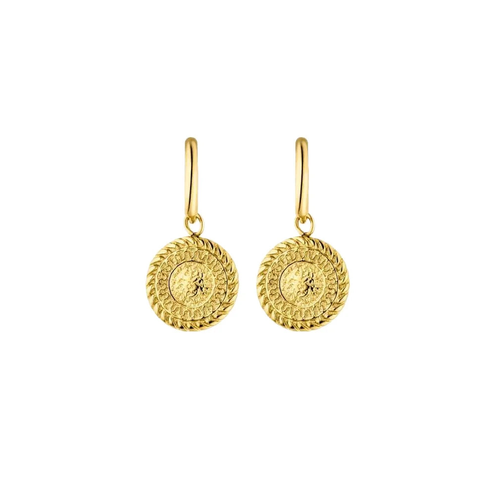 Hawaiian Style WAINA Stainless Steel round Gold Drop Earrings Classic Wedding Best Gift for Women Ladies Yellow Gold Material