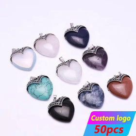 Hot Sale Natural Carved Gemstone Stone High Quality Healing Jewelry Accessories Women Necklace Charms Heart Crystal Pendant