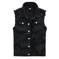 RNSHANGER New Vintage Design Mens Denim Vests Spring Rector Sleeveless Jackets Men Ripped Hole Black Jean Waistcoats