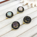 Trendy Jewelry Round Cut Shiny Labradorite Crystal Rings Tiger Eye Sunstone Rose Quartz 18k Gold Ring Resizable Gemstone Rings